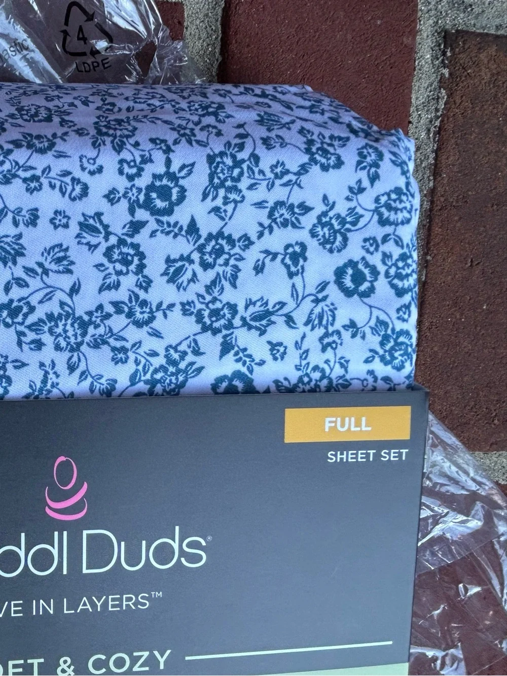 Cuddl Duds White Sheet Set with Blue Floral Print